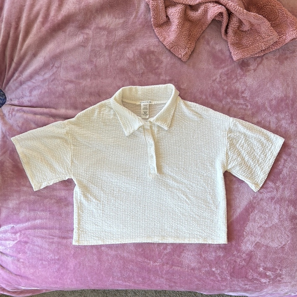 Caution To The Wind Size Small White Crop Top Knit Polo